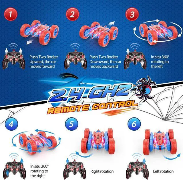Alt view image 6 of 7 - Spider RC Cars Toys for Boys Ages 3-8 Kids Remote Control Stunt Car Toy for 4 5 6 7 8 9 10 Year Old Boy Girl Christmas Birthday Gifts 360° Flip 4WD Car for Boys Age 4-6 5-7 Toddler Gift