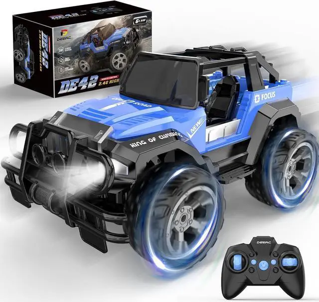 Main image of DEERC DE42 Remote Control Car RC Racing Cars,1:18 Scale 80 Min Play 2.4Ghz LED Light Auto Mode Off Road RC Trucks with Storage Case,All Terrain SUV Cars Toys Gifts for Boys Kids Girls Teens,Blue