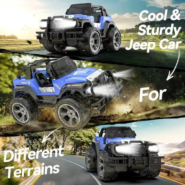 Alt view image 4 of 7 - DEERC DE42 Remote Control Car RC Racing Cars,1:18 Scale 80 Min Play 2.4Ghz LED Light Auto Mode Off Road RC Trucks with Storage Case,All Terrain SUV Cars Toys Gifts for Boys Kids Girls Teens,Blue