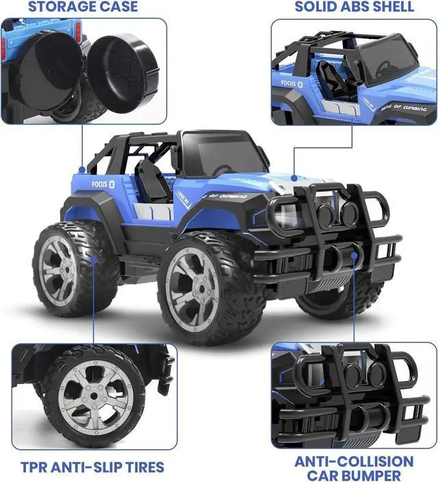 Alt view image 7 of 7 - DEERC DE42 Remote Control Car RC Racing Cars,1:18 Scale 80 Min Play 2.4Ghz LED Light Auto Mode Off Road RC Trucks with Storage Case,All Terrain SUV Cars Toys Gifts for Boys Kids Girls Teens,Blue