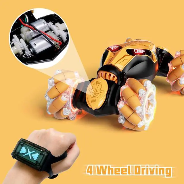 Alt view image 5 of 7 - Gesture Sensing RC Car Hand Controlled Remote Control LED Car Toys for Kids 6-12 Years Old, 2.4GHz 4WD Double Sided 360° Flips Off Road Vehicle Toys w/Lights&Music, Boys Grils Brithday Gift