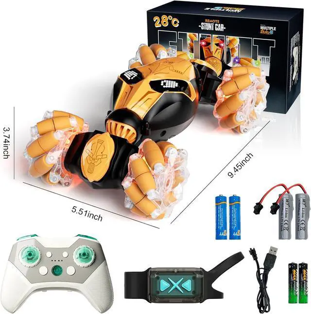 Alt view image 7 of 7 - Gesture Sensing RC Car Hand Controlled Remote Control LED Car Toys for Kids 6-12 Years Old, 2.4GHz 4WD Double Sided 360° Flips Off Road Vehicle Toys w/Lights&Music, Boys Grils Brithday Gift
