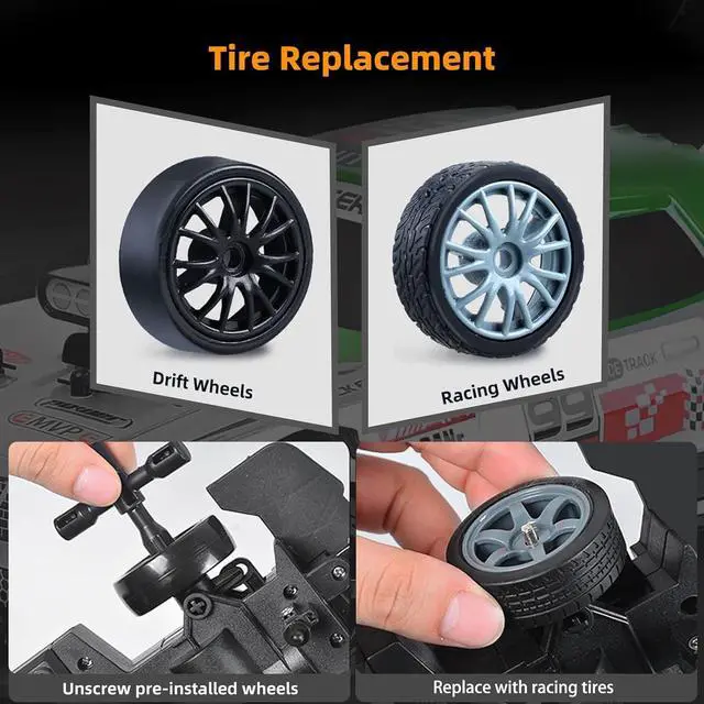 Alt view image 4 of 7 - RC Drift Car 2.4GHz 1:16 Scale 4WD High Speed Remote Control Cars Vehicle with LED Lights Two Batteries and Drifting Tires Racing Sport Toy Cars for Adults Boys Girls Kids