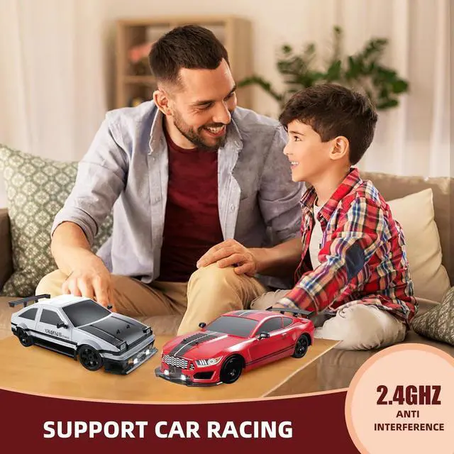 Alt view image 5 of 7 - RC Drift Car 2.4GHz 1:16 Scale 4WD High Speed Remote Control Cars Vehicle with LED Lights Two Batteries and Drifting Tires Racing Sport Toy Cars for Adults Boys Girls Kids