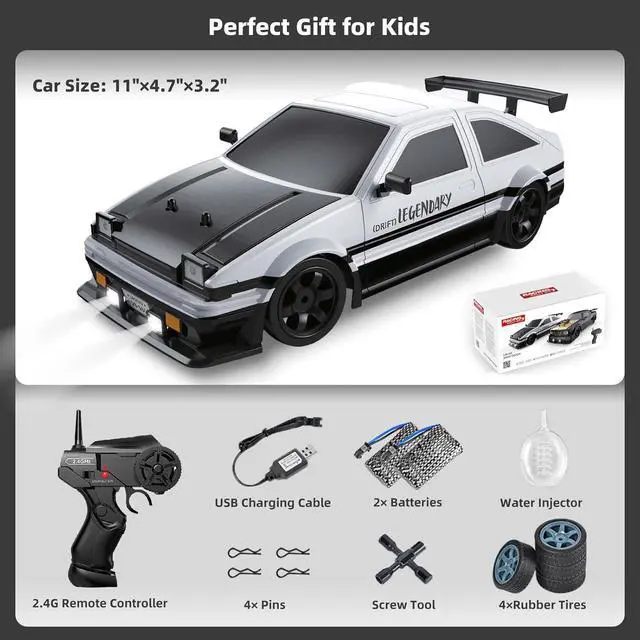 Alt view image 6 of 7 - RC Drift Car 2.4GHz 1:16 Scale 4WD High Speed Remote Control Cars Vehicle with LED Lights Two Batteries and Drifting Tires Racing Sport Toy Cars for Adults Boys Girls Kids