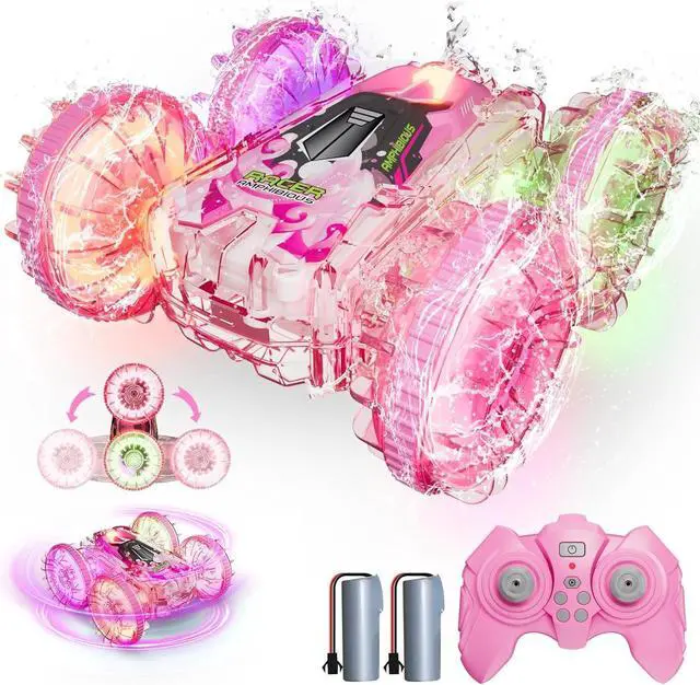 Main image of Amphibious Remote Control Car for Water or Land Play, RC Car for Kids Girls with LED Lights 4WD Stunt Car Pink Pool Toys with 70/36Minutes Play 2Batteries,360°Rotation,180°Flip,2.4GHz Remote