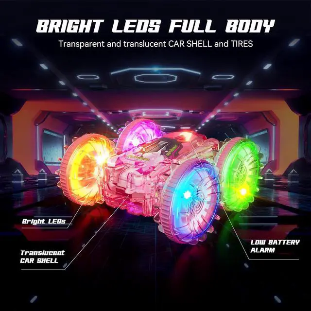 Alt view image 3 of 7 - Amphibious Remote Control Car for Water or Land Play, RC Car for Kids Girls with LED Lights 4WD Stunt Car Pink Pool Toys with 70/36Minutes Play 2Batteries,360°Rotation,180°Flip,2.4GHz Remote