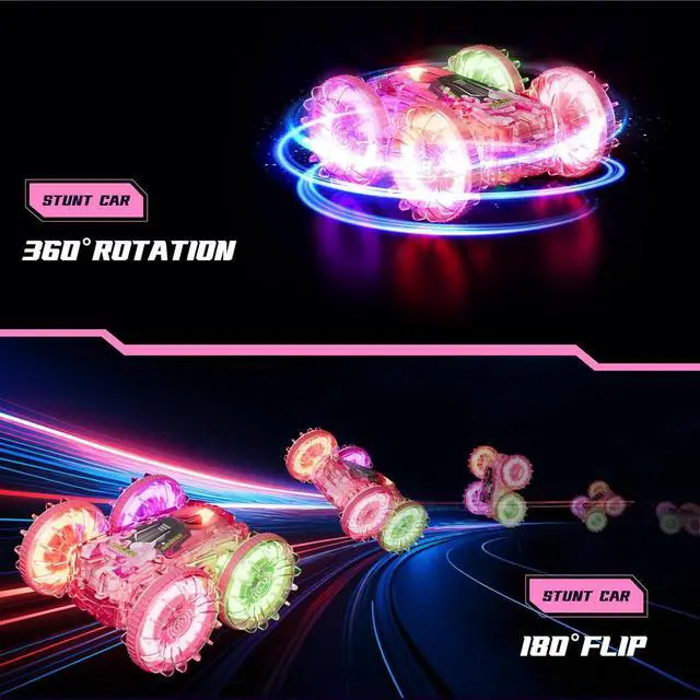 Alt view image 4 of 7 - Amphibious Remote Control Car for Water or Land Play, RC Car for Kids Girls with LED Lights 4WD Stunt Car Pink Pool Toys with 70/36Minutes Play 2Batteries,360°Rotation,180°Flip,2.4GHz Remote