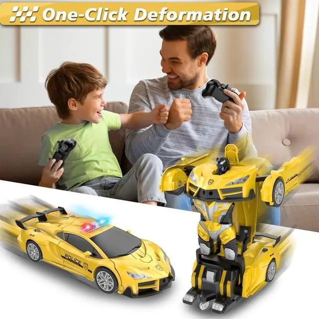 Alt view image 2 of 7 - Remote Control Car, Transform Robot RC Cars, 2.4Ghz Transforming Police Car Toy with LED Light, One-Button Deformation & Rotating Drifting, Toys for 5+ Year Boys/Girls