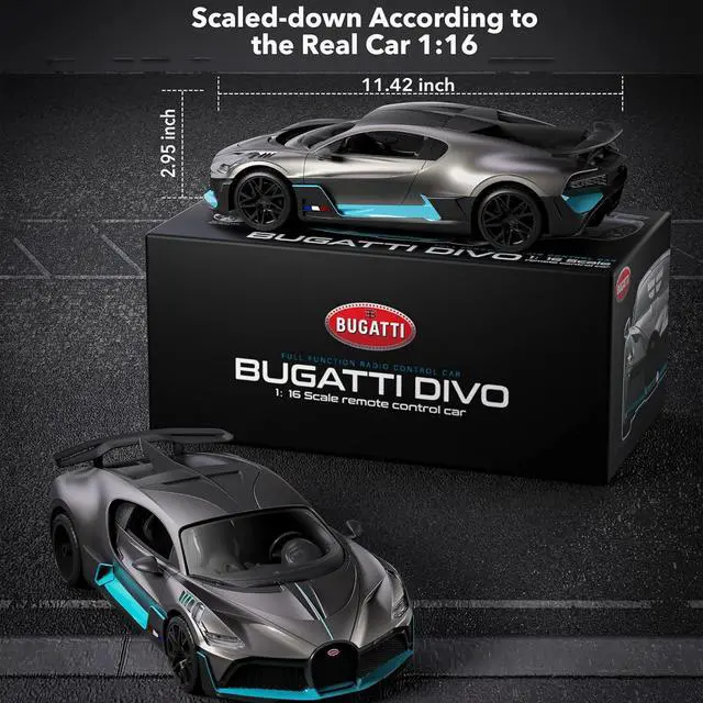 Alt view image 4 of 7 - MIEBELY Remote Control Car, Bugatti Divo 1/16 Scale Rc Cars 12Km/h, 2.4Ghz Licensed Model Car 7.4V 500mAh Toy Car Headlight for Adults Boys Girls Age 6-12 Years Birthday Ideas Gift