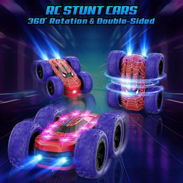 Alt view image 2 of 6 - Remote Control Car for Boys, RC Cars for Kids with Colorful LED Lights, 2.4Ghz Double Sided 360° Flips 4WD Stunt Car, Rechargeable Toy Cars for Boys Girls Ages 4-6 5-7 6-8 8-12 Birthday Gift