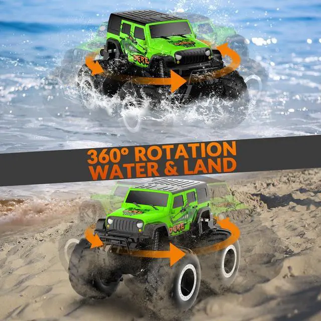 Alt view image 3 of 7 - Amphibious Remote Control Car Toys for Boys 2.4GHz 1:16 All Terrain Off-Road RC Car Waterproof RC Monster Truck Kids Pool Toys Remote Control Boat Gifts for Kids Boys