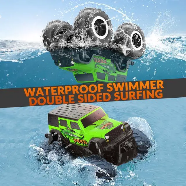 Alt view image 4 of 7 - Amphibious Remote Control Car Toys for Boys 2.4GHz 1:16 All Terrain Off-Road RC Car Waterproof RC Monster Truck Kids Pool Toys Remote Control Boat Gifts for Kids Boys