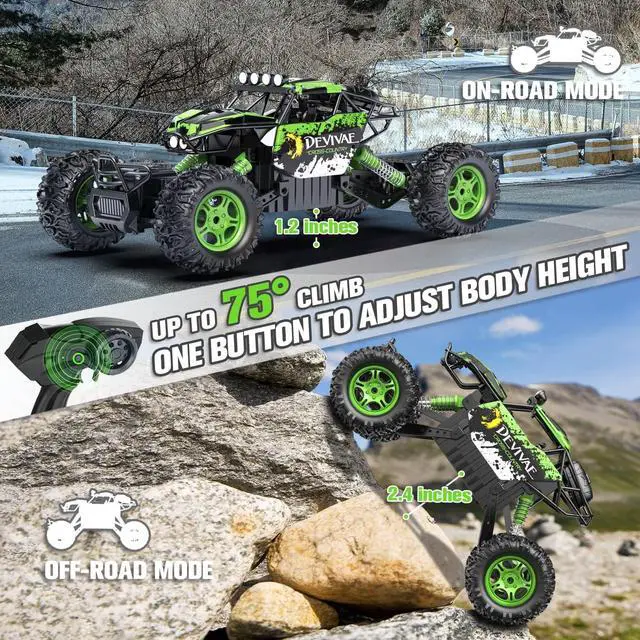 Alt view image 2 of 7 - CROBOLL 1:12 Large RC Cars for Boys with Upgraded Lifting Function, 2.4GHz 4WD Remote Control Car Toy Gifts 20km/h Monster Truck for Kids, All Terrain RC Truck for 60Min Play(Green)