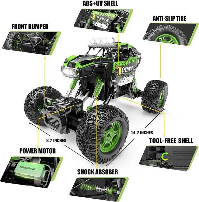 Alt view image 6 of 7 - CROBOLL 1:12 Large RC Cars for Boys with Upgraded Lifting Function, 2.4GHz 4WD Remote Control Car Toy Gifts 20km/h Monster Truck for Kids, All Terrain RC Truck for 60Min Play(Green)