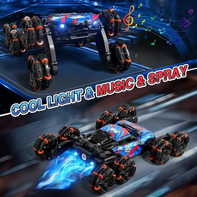 Alt view image 4 of 7 - Sunrad 8WD Gesture Sensing RC Stunt Car with Spray & Light & Music for Kids Age 6-8-13, Spider Hand Remote Control Car 2.4Ghz Double-Sided Climbing Drift RC Car Toys Birthday Gift for Boys