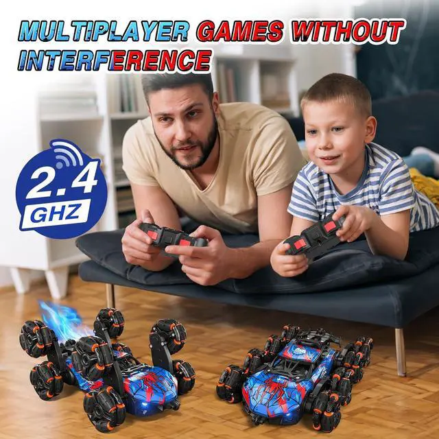 Alt view image 5 of 7 - Sunrad 8WD Gesture Sensing RC Stunt Car with Spray & Light & Music for Kids Age 6-8-13, Spider Hand Remote Control Car 2.4Ghz Double-Sided Climbing Drift RC Car Toys Birthday Gift for Boys