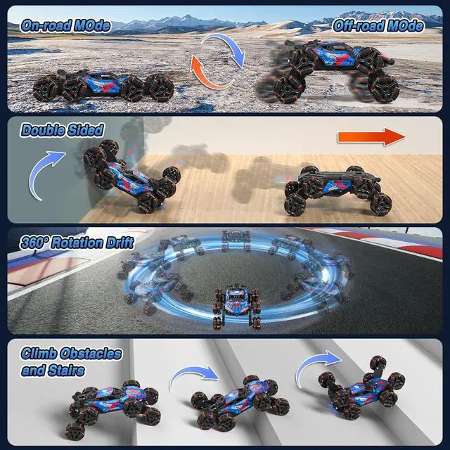 Alt view image 6 of 7 - Sunrad 8WD Gesture Sensing RC Stunt Car with Spray & Light & Music for Kids Age 6-8-13, Spider Hand Remote Control Car 2.4Ghz Double-Sided Climbing Drift RC Car Toys Birthday Gift for Boys