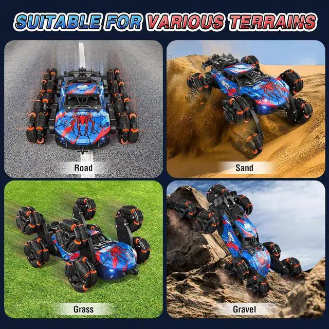 Alt view image 7 of 7 - Sunrad 8WD Gesture Sensing RC Stunt Car with Spray & Light & Music for Kids Age 6-8-13, Spider Hand Remote Control Car 2.4Ghz Double-Sided Climbing Drift RC Car Toys Birthday Gift for Boys