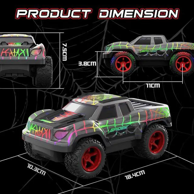 Alt view image 7 of 7 - Spider Remote Control Car for Boys, Mini RC Racing Cars for Kids Ages 3 and up, 2.4Ghz Beginners RC Cars with Cool Light, Rechargeable Toy for Boys Ages 3 4 5 6 7 8 Birthday Xmas Gift, Black