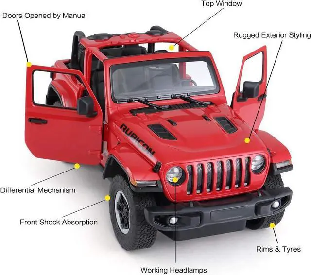 Alt view image 3 of 7 - RASTAR Off-Road Remote Control Car, 1:14 Jeep Wrangler JL RC Off-Road Racing Vehicle Toy Car for Kids Adults, Spring Suspension/Door Open, 2.4Ghz RED