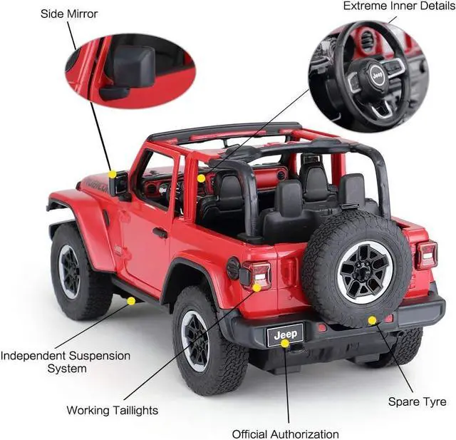 Alt view image 4 of 7 - RASTAR Off-Road Remote Control Car, 1:14 Jeep Wrangler JL RC Off-Road Racing Vehicle Toy Car for Kids Adults, Spring Suspension/Door Open, 2.4Ghz RED