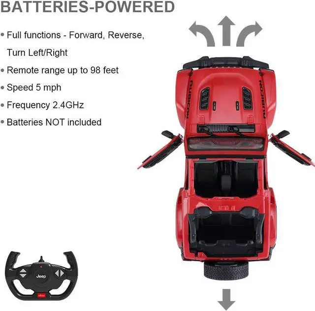 Alt view image 6 of 7 - RASTAR Off-Road Remote Control Car, 1:14 Jeep Wrangler JL RC Off-Road Racing Vehicle Toy Car for Kids Adults, Spring Suspension/Door Open, 2.4Ghz RED