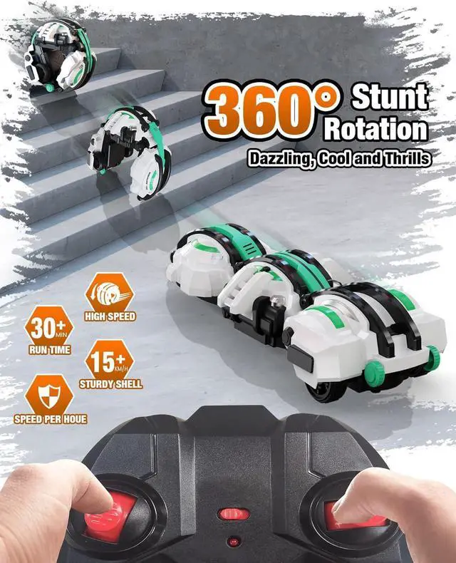 Alt view image 3 of 7 - BAZADER RC Cars with LED Lights - Remote Control Car Snake 360° Roll Toys, Birthday for Kids Age 7 8 9 10 11+ Year Old, 2 Batteries 60+min, Indoor/Outdoor Toys for 6-12 yr Teen Boys