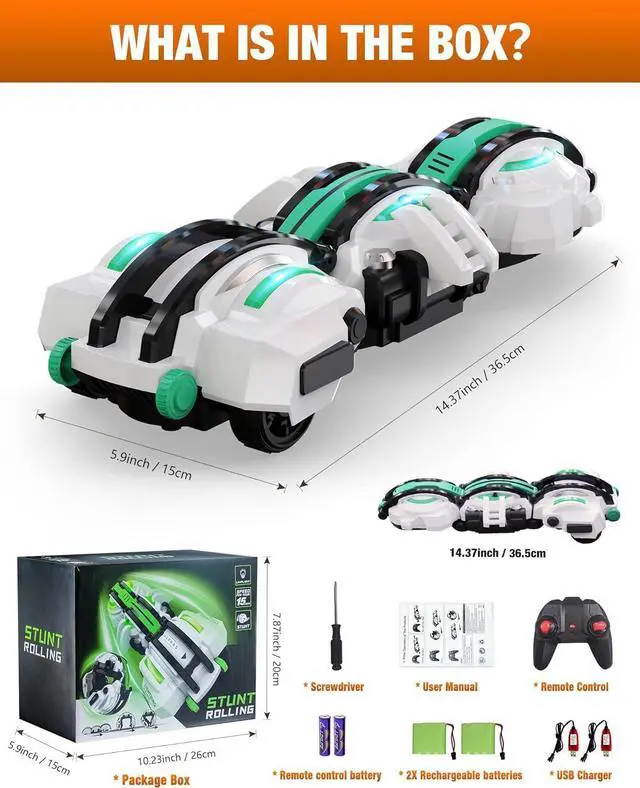 Alt view image 7 of 7 - BAZADER RC Cars with LED Lights - Remote Control Car Snake 360° Roll Toys, Birthday for Kids Age 7 8 9 10 11+ Year Old, 2 Batteries 60+min, Indoor/Outdoor Toys for 6-12 yr Teen Boys