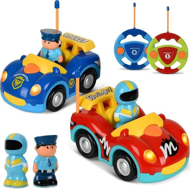 Main image of Remote Control Cartoon Police and Racing Cars: RC Toys for Toddlers Kids Boys and Girls - Set of 2 Vehicles for Simultaneous Play