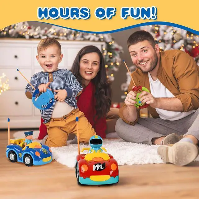 Alt view image 3 of 7 - Remote Control Cartoon Police and Racing Cars: RC Toys for Toddlers Kids Boys and Girls - Set of 2 Vehicles for Simultaneous Play