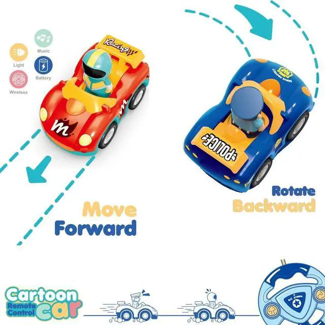 Alt view image 5 of 7 - Remote Control Cartoon Police and Racing Cars: RC Toys for Toddlers Kids Boys and Girls - Set of 2 Vehicles for Simultaneous Play