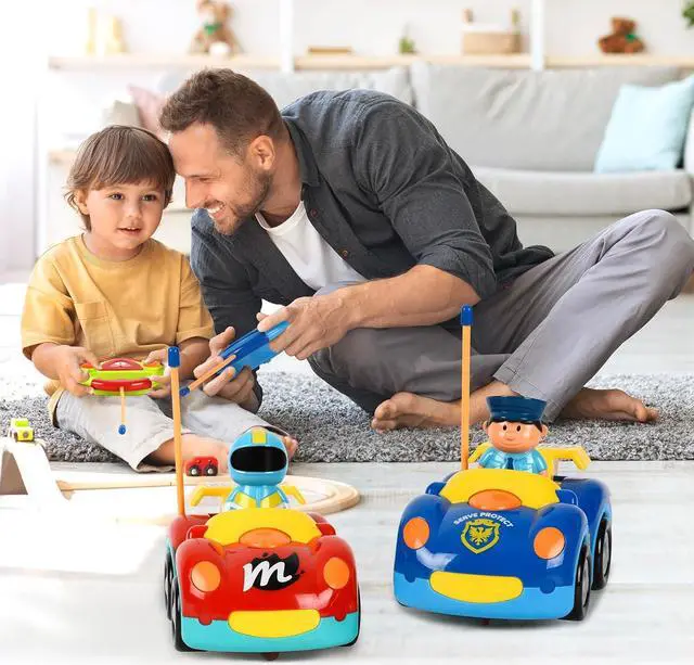 Alt view image 6 of 7 - Remote Control Cartoon Police and Racing Cars: RC Toys for Toddlers Kids Boys and Girls - Set of 2 Vehicles for Simultaneous Play