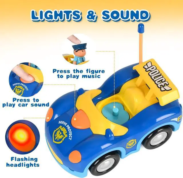 Alt view image 7 of 7 - Remote Control Cartoon Police and Racing Cars: RC Toys for Toddlers Kids Boys and Girls - Set of 2 Vehicles for Simultaneous Play