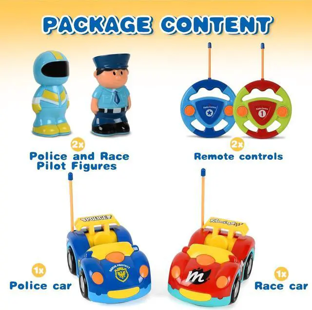 Alt view image 2 of 7 - Remote Control Cartoon Police and Racing Cars: RC Toys for Toddlers Kids Boys and Girls - Set of 2 Vehicles for Simultaneous Play