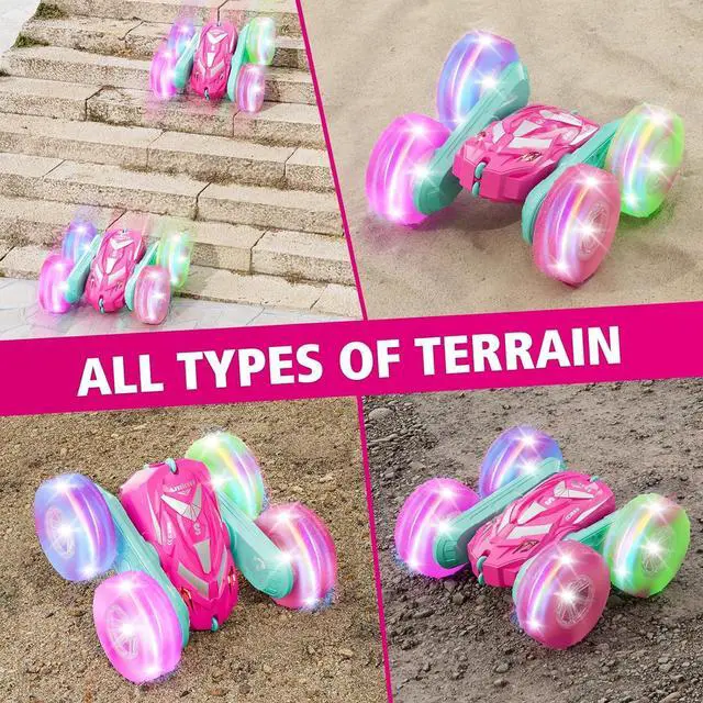 Alt view image 5 of 7 - Remote Control Car for Girls 3-12 with Flashing Light, Toys 4 5 6 7 8 9 Years Old Girl Birthday Gifts Idea, RC Cars Stunt 4WD 2.4Ghz Double Sided 360° Flip, Present for Kids, Christmas, Pink