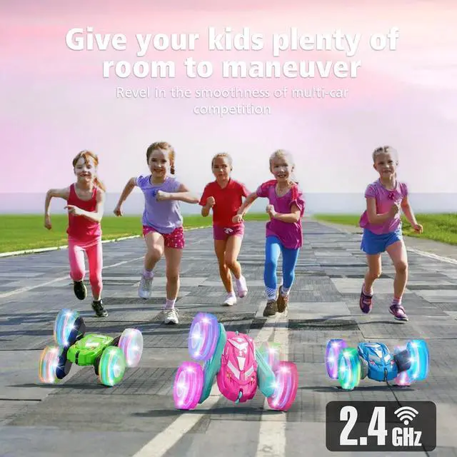 Alt view image 4 of 7 - Remote Control Car for Girls 3-12 with Flashing Light, Toys 4 5 6 7 8 9 Years Old Girl Birthday Gifts Idea, RC Cars Stunt 4WD 2.4Ghz Double Sided 360° Flip, Present for Kids, Christmas, Pink