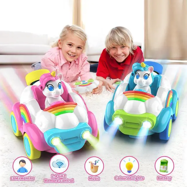 Alt view image 2 of 7 - Hangrui 2 Pack Remote Control Cars, Unicorn Toys for Ages 2-6, Toddler 2.4Ghz RC Cars with Colored Lights, Music and Sound, Christmas Birthday Gift for 2 3 4 5 6 Year Olds Girls Boys