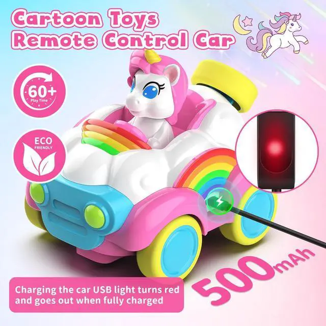 Alt view image 3 of 7 - Hangrui 2 Pack Remote Control Cars, Unicorn Toys for Ages 2-6, Toddler 2.4Ghz RC Cars with Colored Lights, Music and Sound, Christmas Birthday Gift for 2 3 4 5 6 Year Olds Girls Boys