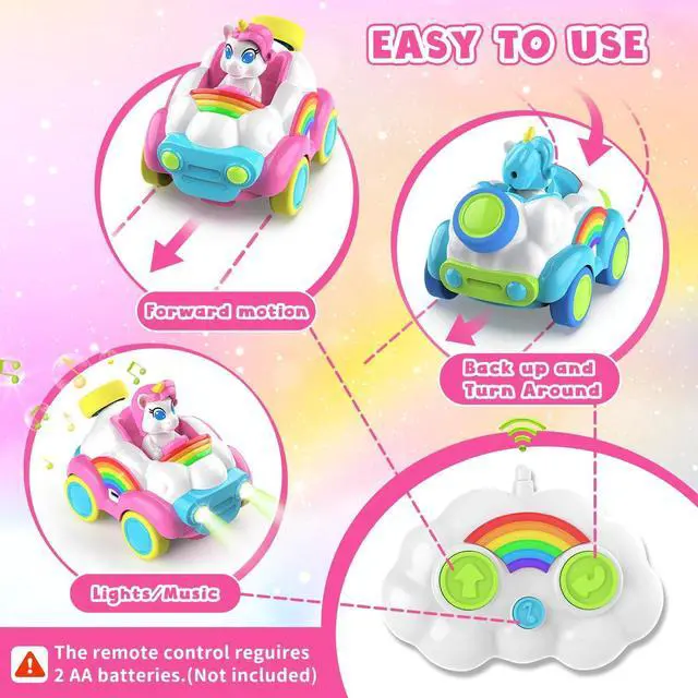 Alt view image 4 of 7 - Hangrui 2 Pack Remote Control Cars, Unicorn Toys for Ages 2-6, Toddler 2.4Ghz RC Cars with Colored Lights, Music and Sound, Christmas Birthday Gift for 2 3 4 5 6 Year Olds Girls Boys