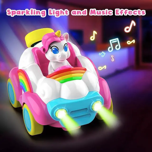 Alt view image 5 of 7 - Hangrui 2 Pack Remote Control Cars, Unicorn Toys for Ages 2-6, Toddler 2.4Ghz RC Cars with Colored Lights, Music and Sound, Christmas Birthday Gift for 2 3 4 5 6 Year Olds Girls Boys