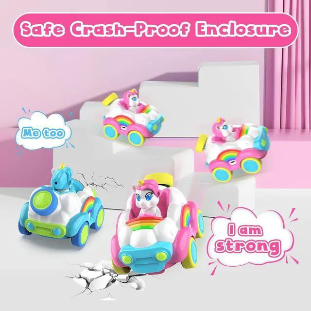 Alt view image 6 of 7 - Hangrui 2 Pack Remote Control Cars, Unicorn Toys for Ages 2-6, Toddler 2.4Ghz RC Cars with Colored Lights, Music and Sound, Christmas Birthday Gift for 2 3 4 5 6 Year Olds Girls Boys