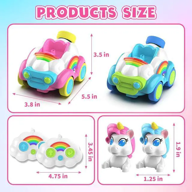 Alt view image 7 of 7 - Hangrui 2 Pack Remote Control Cars, Unicorn Toys for Ages 2-6, Toddler 2.4Ghz RC Cars with Colored Lights, Music and Sound, Christmas Birthday Gift for 2 3 4 5 6 Year Olds Girls Boys