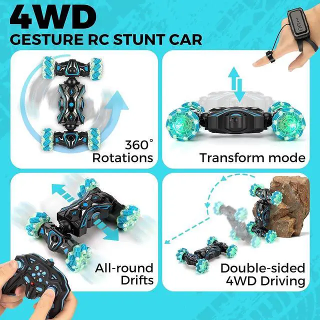 Alt view image 2 of 7 - Remote Control Car for Boys 6-12 yr, Gesture Sensing RC Stunt Car Toys for Kids, 2.4gHz 4WD Hand Controlled RC Car, 360° Rotating Transform Drift Car Birthday Gift for Kids Aged 6 7 8 9 10 11 12