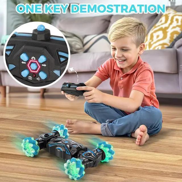 Alt view image 5 of 7 - Remote Control Car for Boys 6-12 yr, Gesture Sensing RC Stunt Car Toys for Kids, 2.4gHz 4WD Hand Controlled RC Car, 360° Rotating Transform Drift Car Birthday Gift for Kids Aged 6 7 8 9 10 11 12
