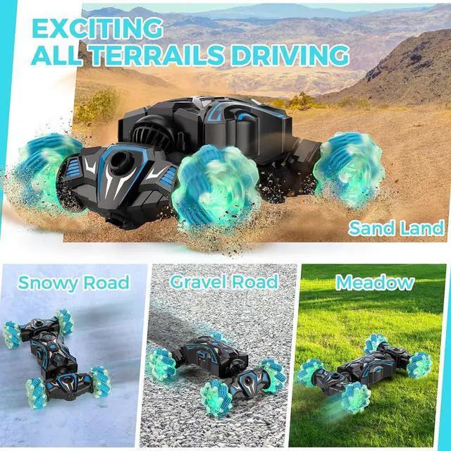 Alt view image 6 of 7 - Remote Control Car for Boys 6-12 yr, Gesture Sensing RC Stunt Car Toys for Kids, 2.4gHz 4WD Hand Controlled RC Car, 360° Rotating Transform Drift Car Birthday Gift for Kids Aged 6 7 8 9 10 11 12
