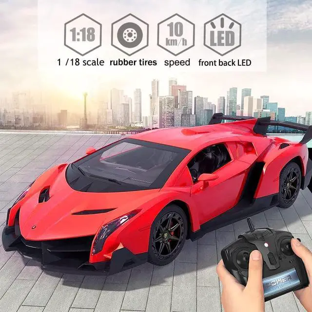 Alt view image 4 of 6 - Remote Control Car RC Cars Racing Car 1:18 Licensed Toy RC Car Compatible with Lamborghini Model Vehicle for Boys 6,7,8 Years Old Halloween, red