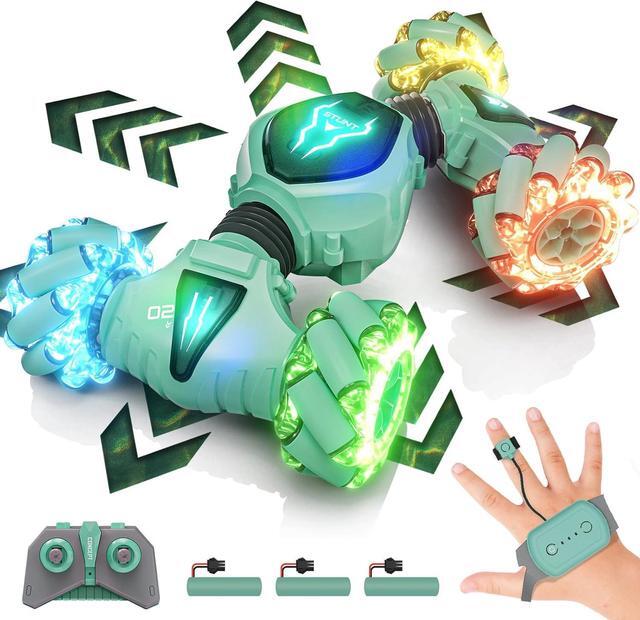 Main image of Tecnock Remote Control Car RC Cars for Boys Girls, 2.4GHz 4WD Gesture Sensing RC Stunt Car Toys - 360° Rotating Double Sided Hand Controlled RC Car with Lights, Gifts for Kids, Green
