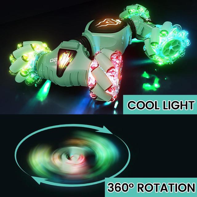 Alt view image 4 of 7 - Tecnock Remote Control Car RC Cars for Boys Girls, 2.4GHz 4WD Gesture Sensing RC Stunt Car Toys - 360° Rotating Double Sided Hand Controlled RC Car with Lights, Gifts for Kids, Green