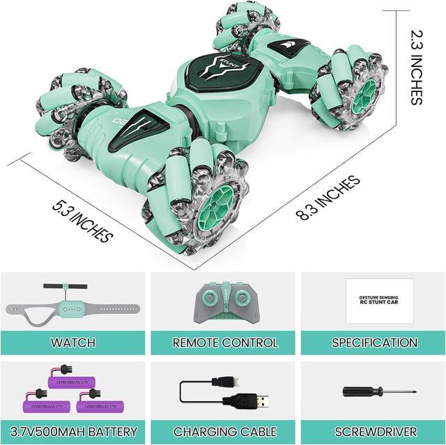 Alt view image 7 of 7 - Tecnock Remote Control Car RC Cars for Boys Girls, 2.4GHz 4WD Gesture Sensing RC Stunt Car Toys - 360° Rotating Double Sided Hand Controlled RC Car with Lights, Gifts for Kids, Green